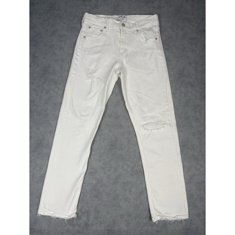 AGOLDE Isabel Slim Boyfriend Jeans Women 24 White Distressed Raw Hem USA